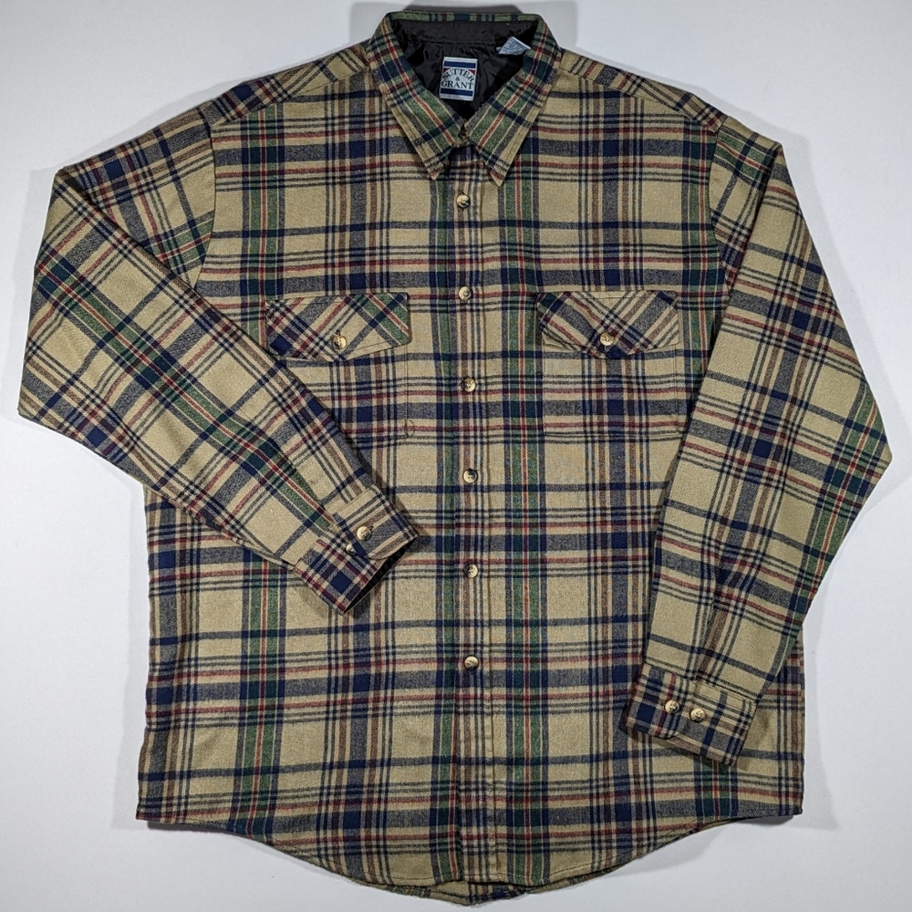 Vintage Sutter & Grant Flannel Shirt Men's Size Large Plaid 90s Double Pocket